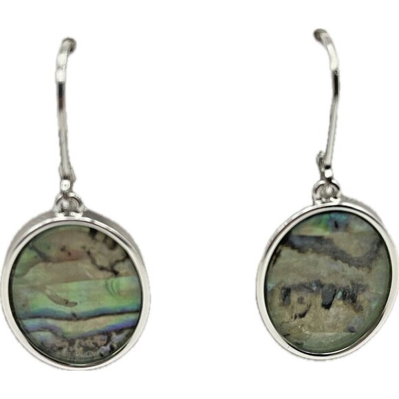 Chaps Abalone Oval Shaped Set in Silver-Tone Drop Leverback Closure Earrings - Picture 3 of 3